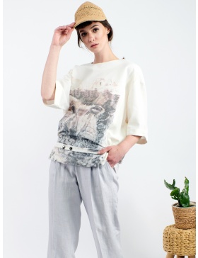 Soft cotton blouse with digitally printed design signed Sandra Chira