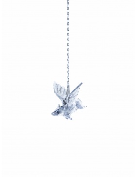 Long silver earrings with flying piglet