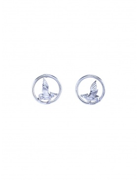 Silver earrings with flying piglet in a circle