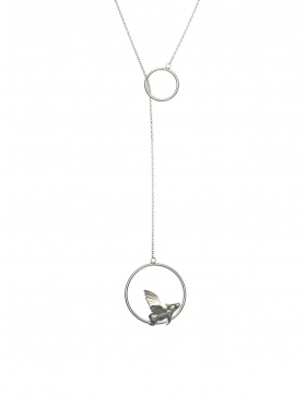 Adjustable silver necklace with flying piglet