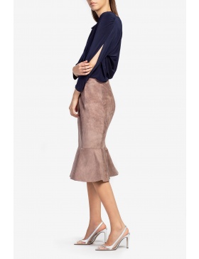 Suede midi skirt with ruffle