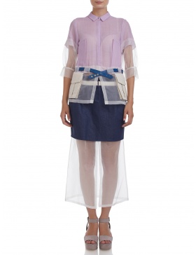 Deconstructed trench shirt with pockets and belt #lilac 